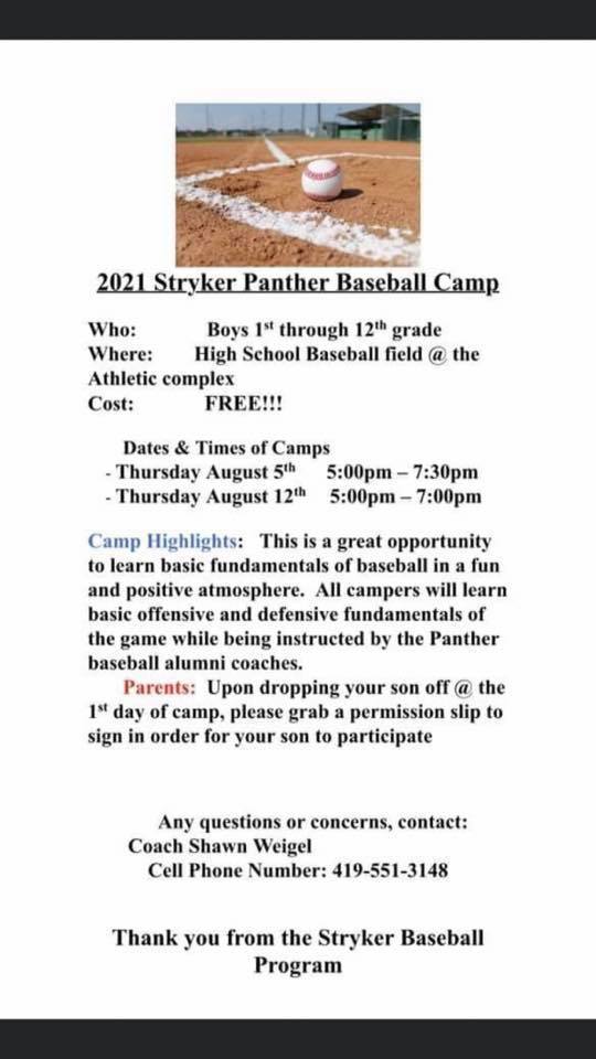 Stryker Panthers Baseball Camp
